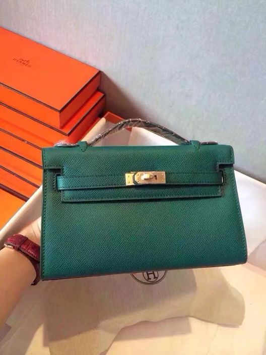 2017 hermes original epsom leather mini kelly 22 clutch K012 green