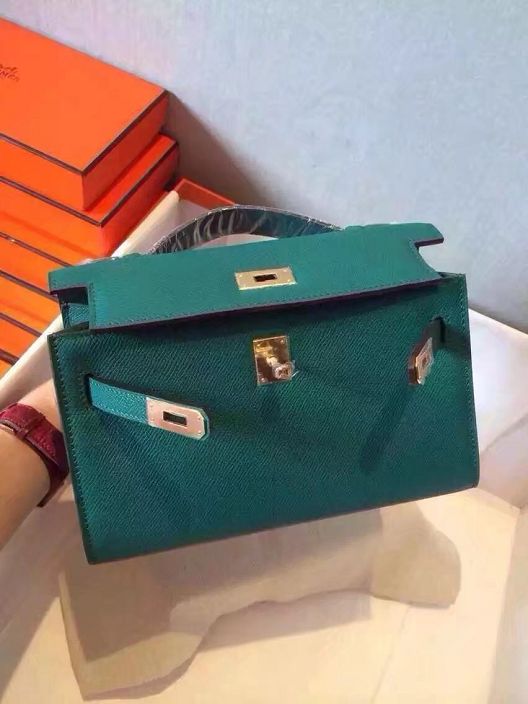 2017 hermes original epsom leather mini kelly 22 clutch K012 green