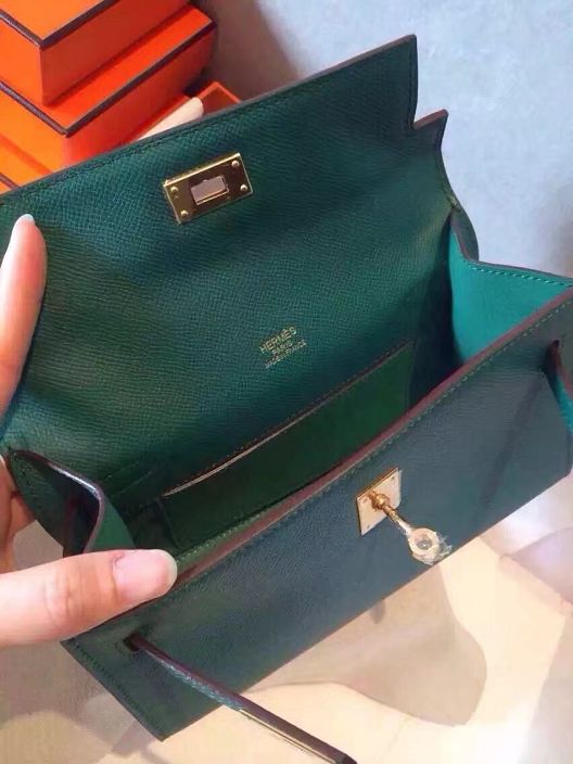 2017 hermes original epsom leather mini kelly 22 clutch K012 green