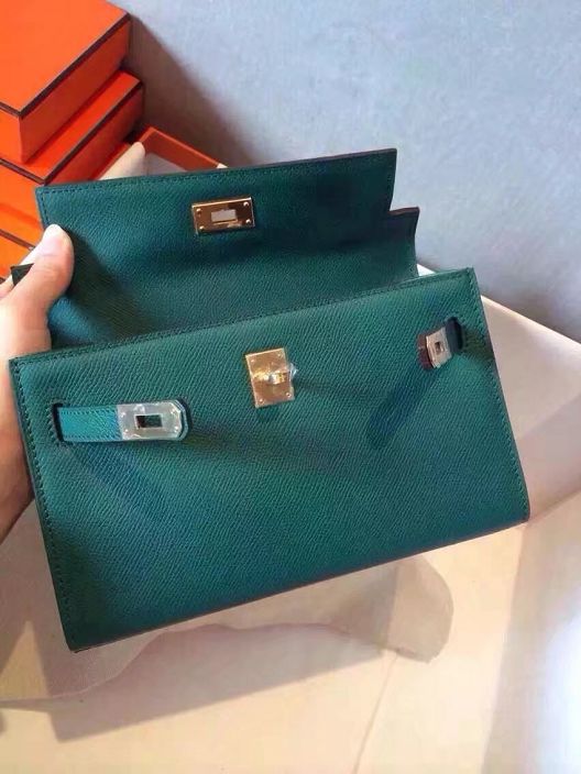 2017 hermes original epsom leather mini kelly 22 clutch K012 green