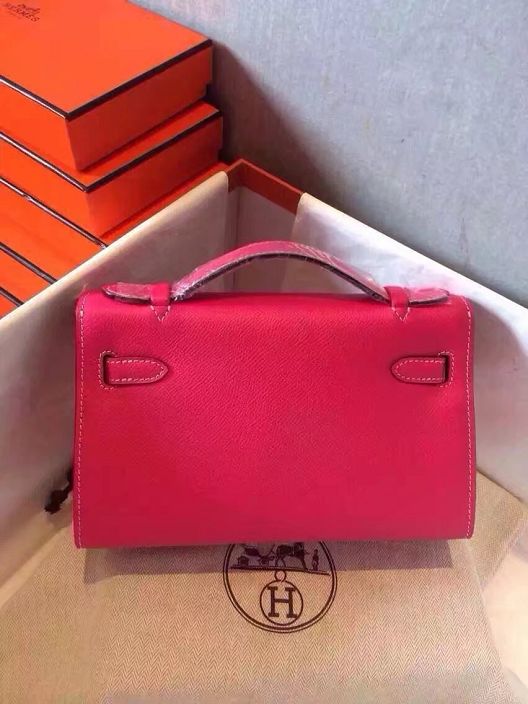 2017 hermes original epsom leather mini kelly 22 clutch K012 rose red