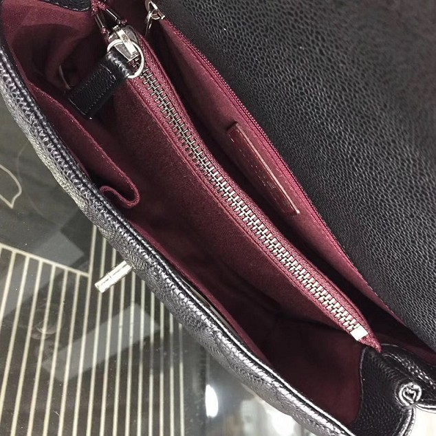 2017 CC original grained leather flap bag with top handle medium A92990 black 