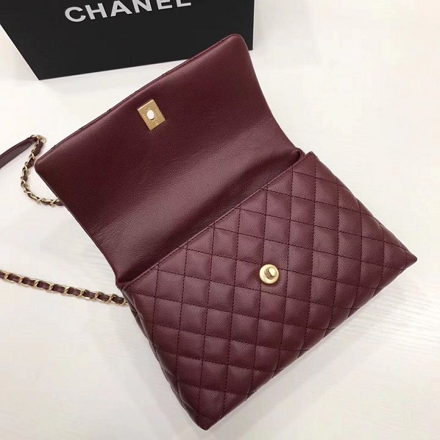 2017 CC original grained leather flap bag with top handle medium A92990 burgundy