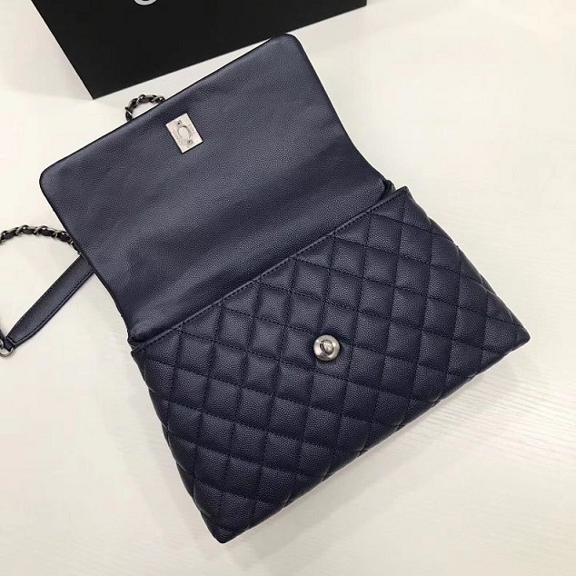 2017 CC original grained leather flap bag with top handle medium A92990 navy blue