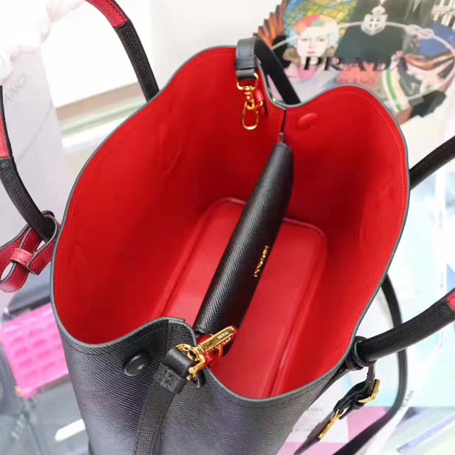 Prada medium saffiano lux tote original leather bag bn2755 black&red