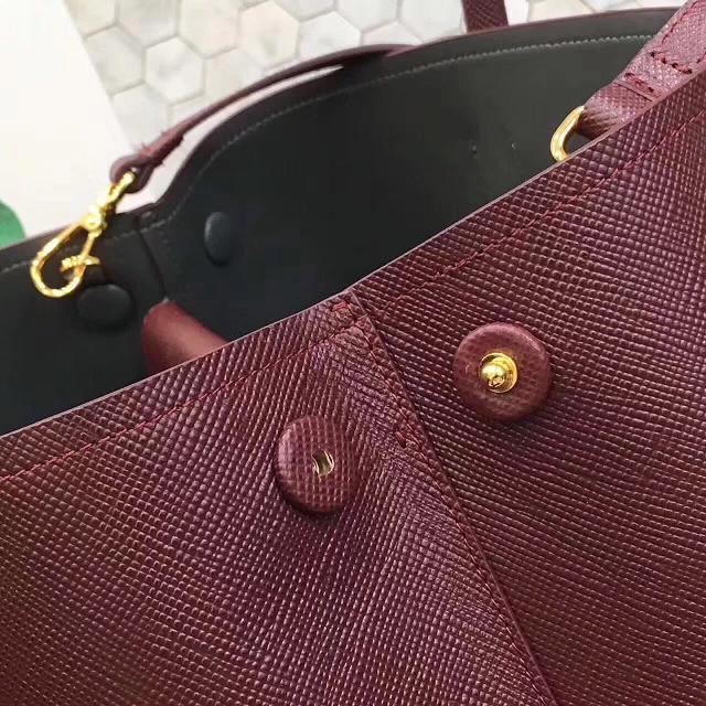 Prada saffiano lux tote original leather bag bn2756 burgundy&gray