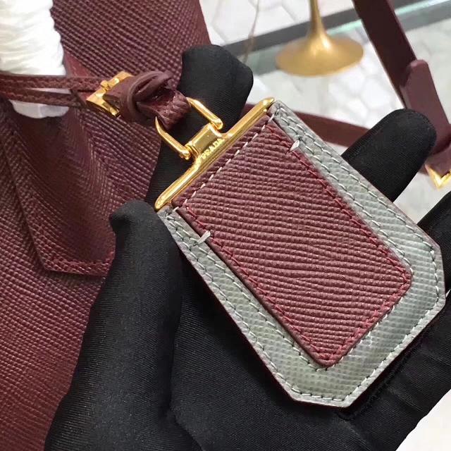 Prada small saffiano lux tote original leather bag bn2754 burgundy&gray