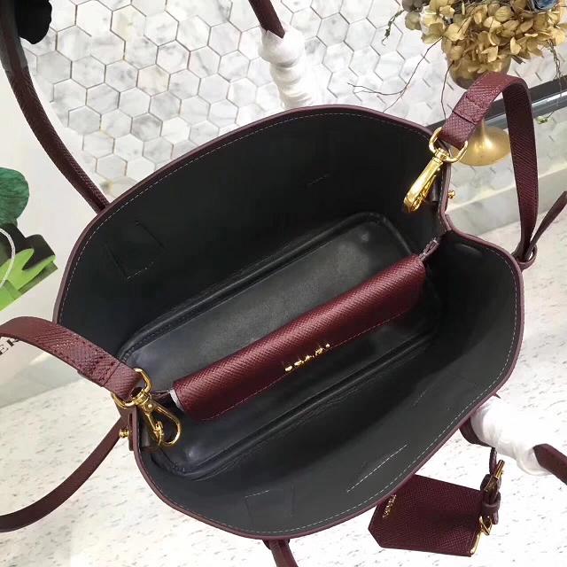 Prada small saffiano lux tote original leather bag bn2754 burgundy&gray