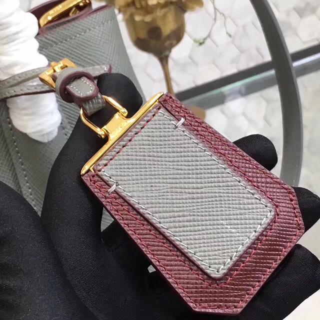 Prada small saffiano lux tote original leather bag bn2754 gray&burgundy