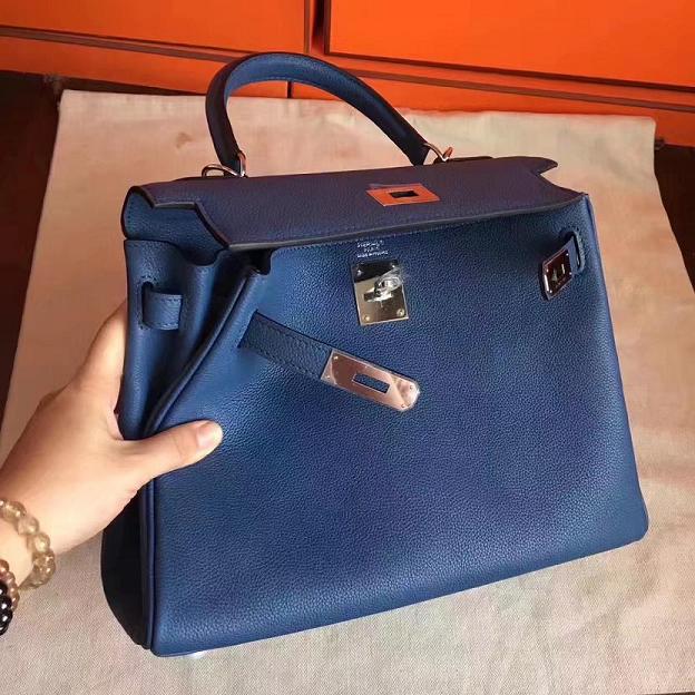 Hermes original togo leather kelly 32 bag K32 deep blue