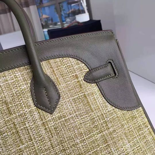 2017 hermes original calfskin fabric birkin 35 bag HF035 blackish green