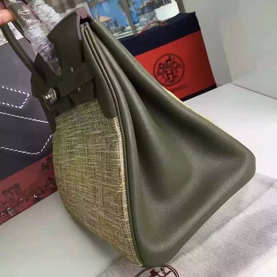 2017 hermes original calfskin fabric birkin 35 bag HF035 blackish green