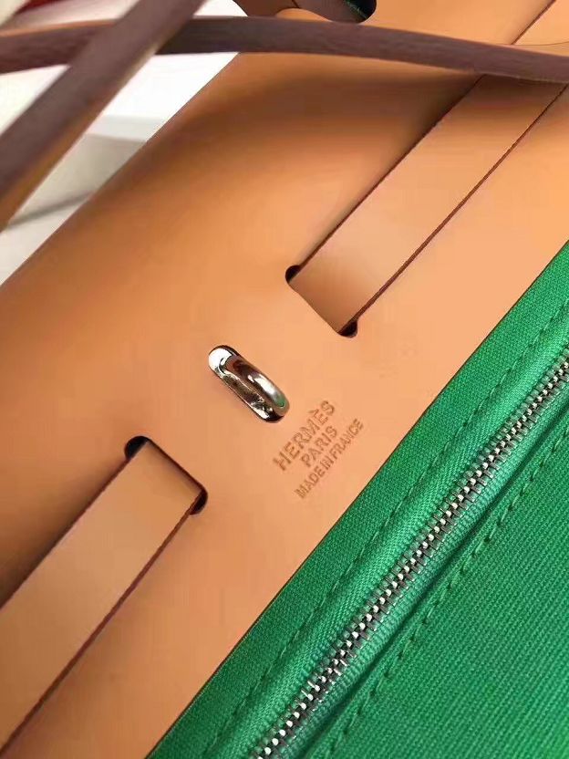 2017 hermes calfskin leather&canvas her bag H31 coffee&green