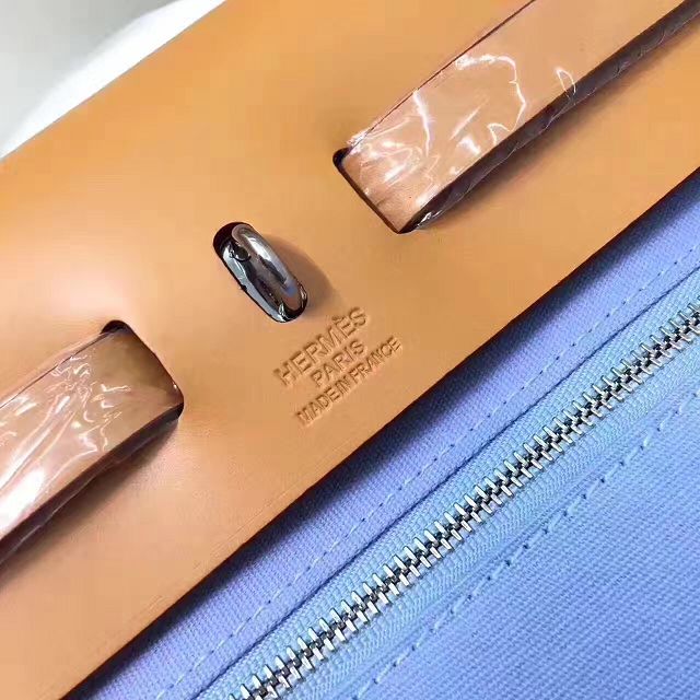 Hermes original canvas&calfskin leather small her bag H031 coffee&light blue