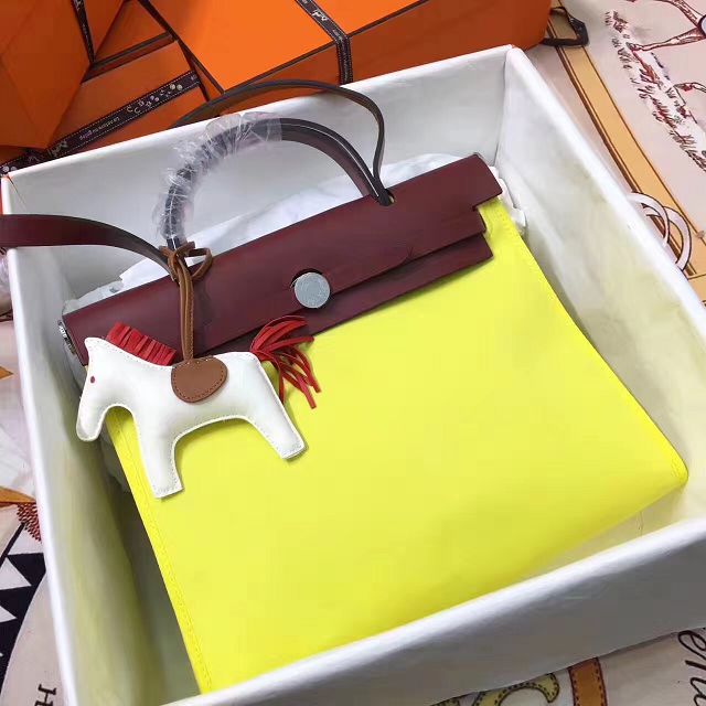 Hermes original canvas&calfskin leather small her bag H031 yellow&wine