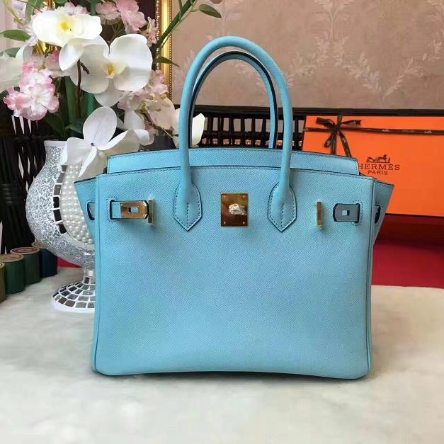 Hermes original epsom leather birkin 25 bag H25 skyblue 