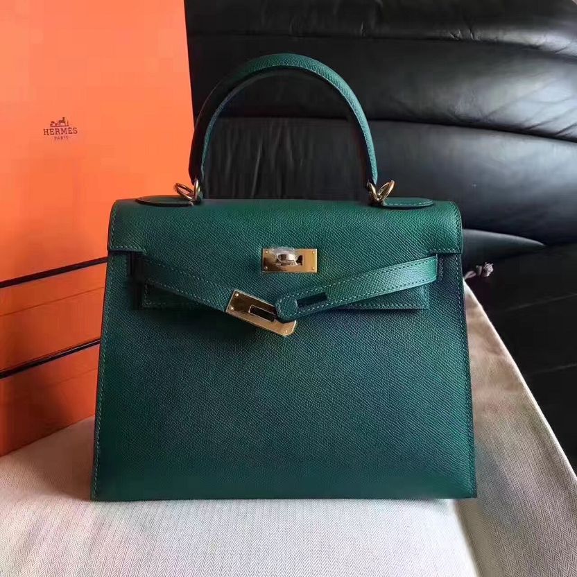 Hermes original epsom leather kelly 28 bag K28-1 vert fonce