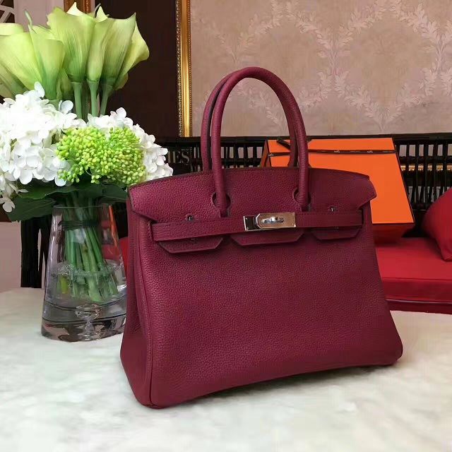 Hermes original togo leather birkin 25 bag H25-1 burgundy