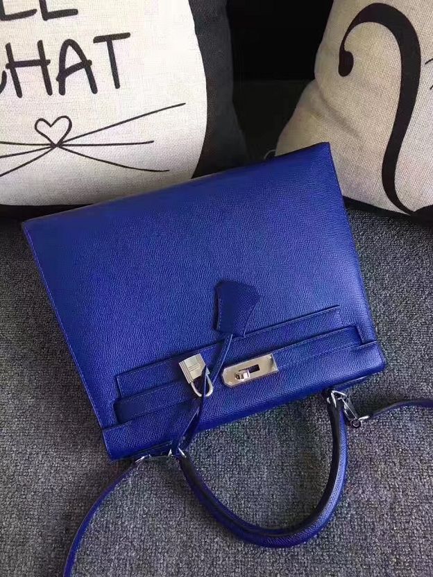 Hermes original epsom leather kelly 28 bag K28-1 electric blue