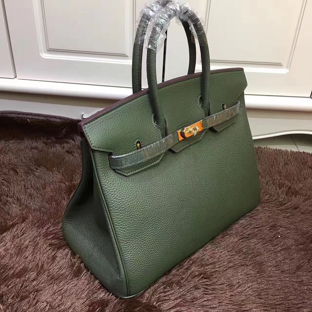 Hermes top togo leather birkin 25 bag H25-2 blackish green