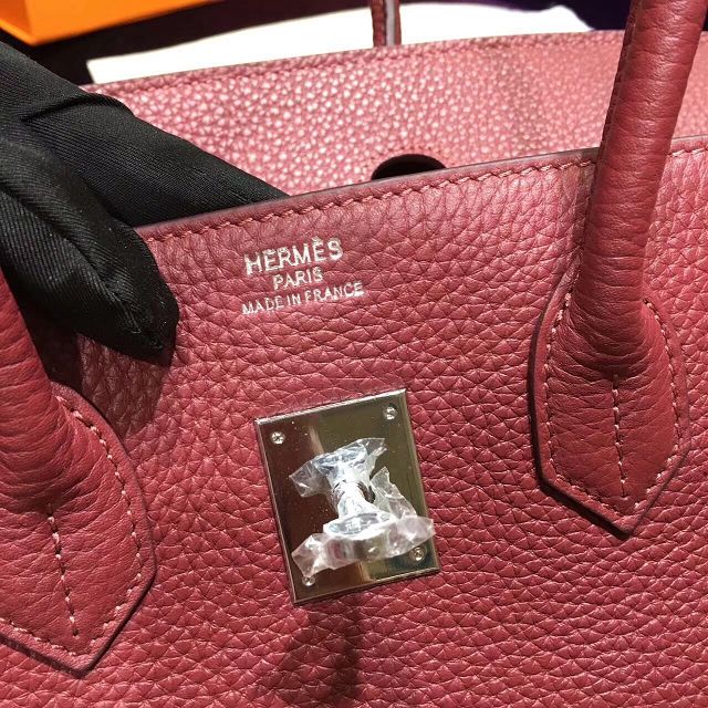 Hermes top togo leather birkin 25 bag H25-2 burgundy