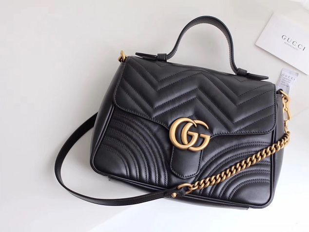 2018 GG Marmont orignal clafskin small top handle bag 498110 black