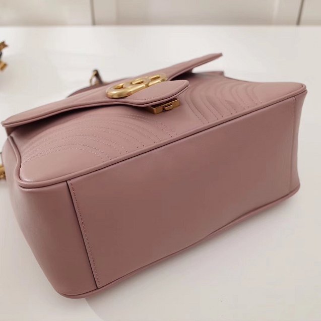 2018 GG Marmont orignal clafskin small top handle bag 498110 nude
