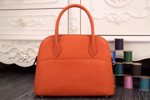 Hermes original togo leather small bolide 27 bag B027 orange