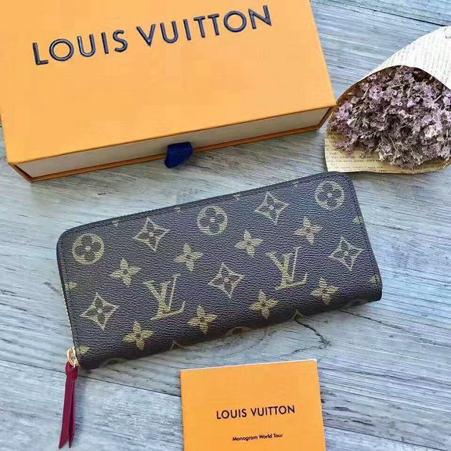 Louis vuitton monogram canvas clemence wallet m60742 burgundy