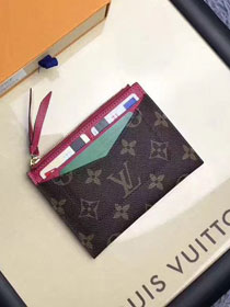 Louis vuitton monogram canvas zipped card holder M62257 rose red