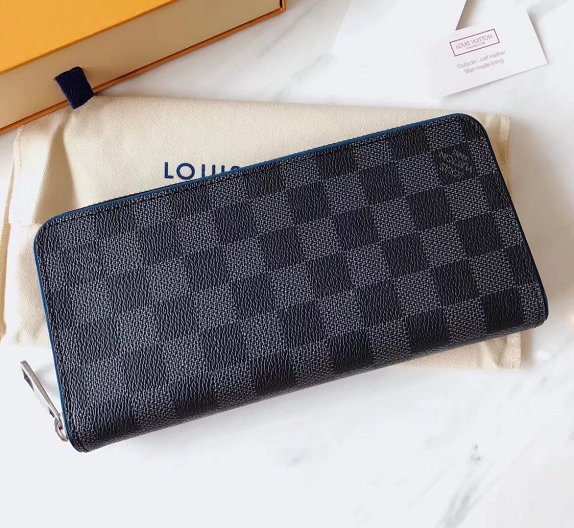 Louis Vuitton top origial damier graphite zippy organiser wallet N63077 blue 
