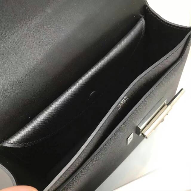 Hermes original epsom leather verrou chaine mini bag V18 black