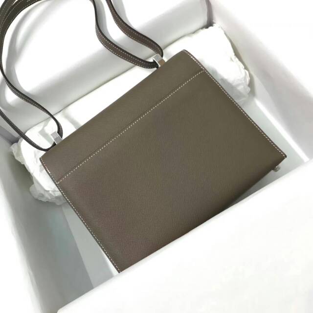 Hermes original epsom leather verrou chaine mini bag V18 gray