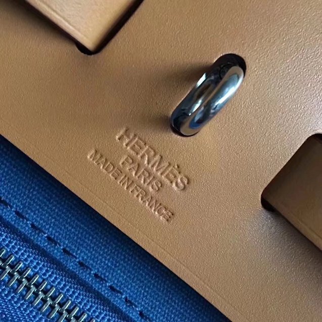 Hermes original canvas&calfskin leather large her bag H039 navy blue&coffee