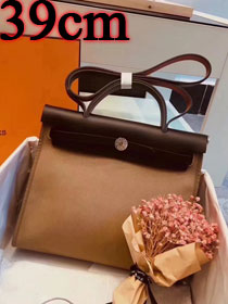 Hermes original canvas&calfskin leather large her bag H039 black&coffee