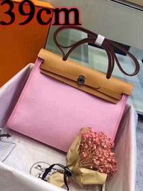 Hermes original canvas&calfskin leather large her bag H039 coffee&pink