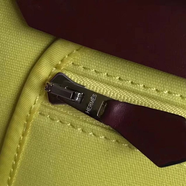 Hermes original canvas&calfskin leather large her bag H039 bordeaux&yellow