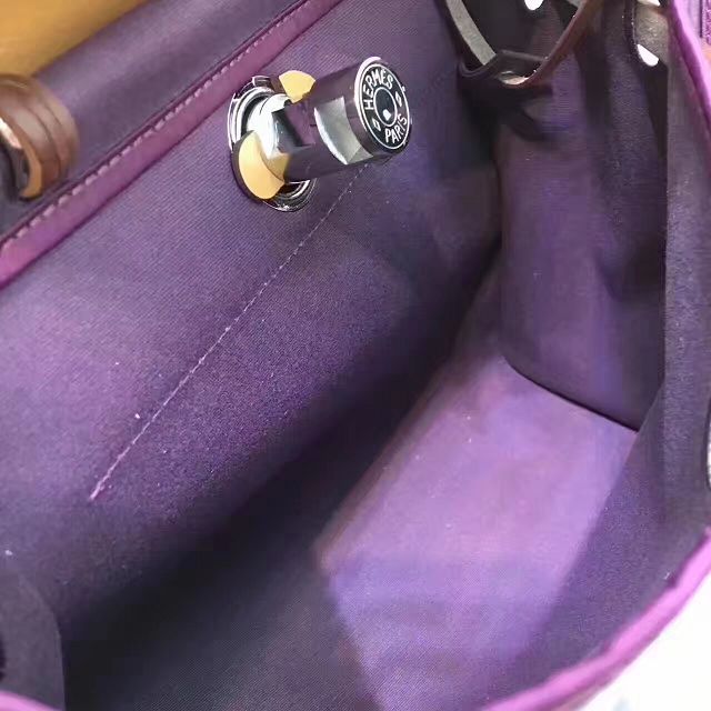 Hermes original canvas&calfskin leather large her bag H039 coffee&purple