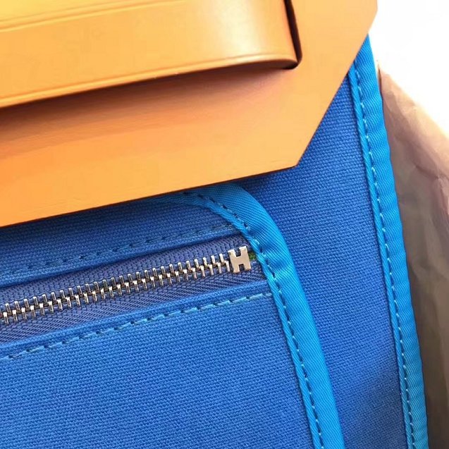 Hermes original canvas&calfskin leather large her bag H039 coffee&royal blue