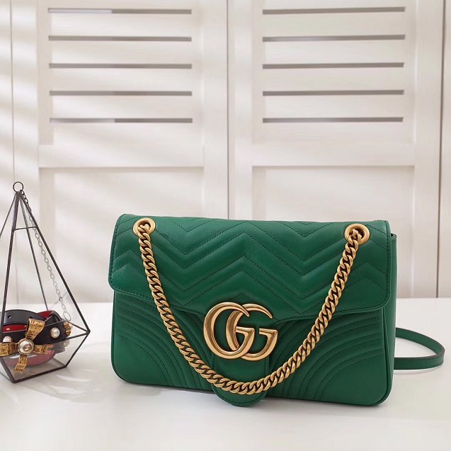 2017 GG Marmont original matelasse leather medium shoulder bag 443496 green