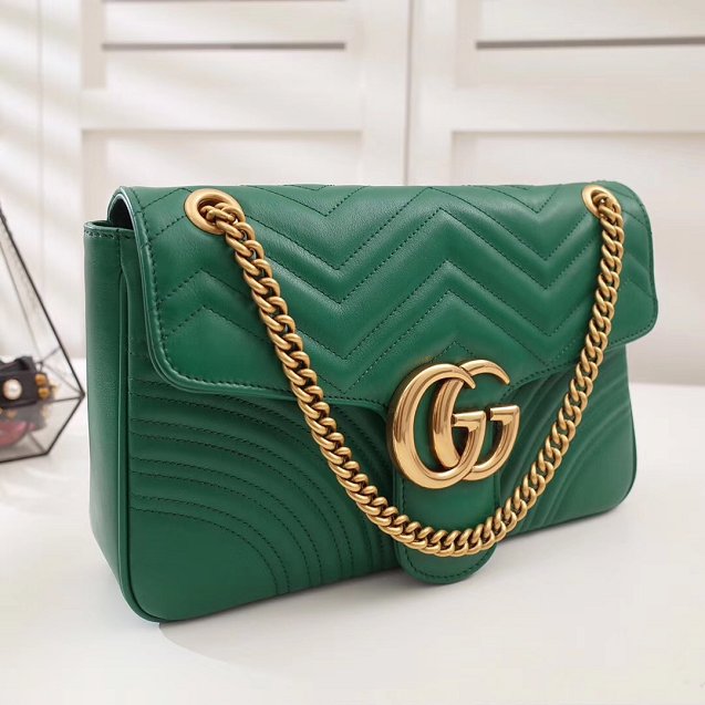 2017 GG Marmont original matelasse leather medium shoulder bag 443496 green