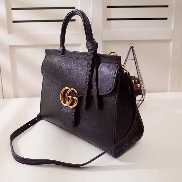 2018 GG marmont original calfskin top handle bag 421890 black