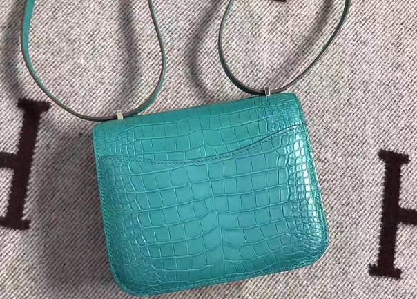 Top hermes 100% genuine crocodile leather small constance bag C0019 lake blue