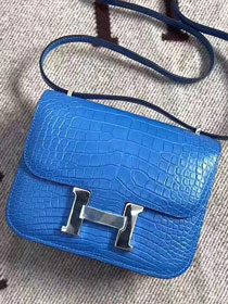 Top hermes 100% genuine crocodile leather constance bag C0023 blue