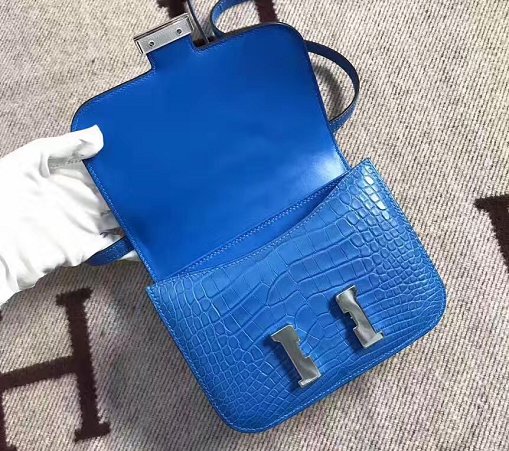 Top hermes 100% genuine crocodile leather constance bag C0023 blue