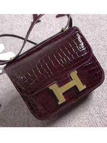 Hermes 100% genuine crocodile leather constance bag C0023 burgundy