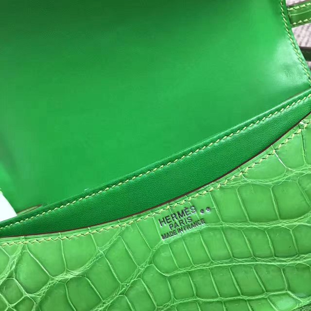 Top hermes 100% genuine crocodile leather constance bag C0023 green