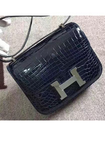 Top hermes 100% genuine crocodile leather constance bag C0023 navy blue