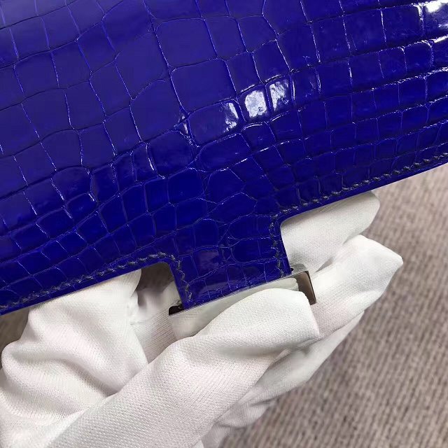 Top hermes 100% genuine crocodile leather constance bag C0023 royal blue