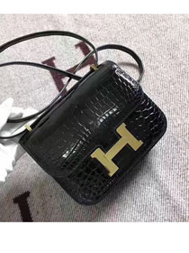 Top hermes 100% genuine crocodile leather small constance bag C0019 black